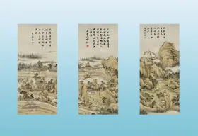 三联古风山水画