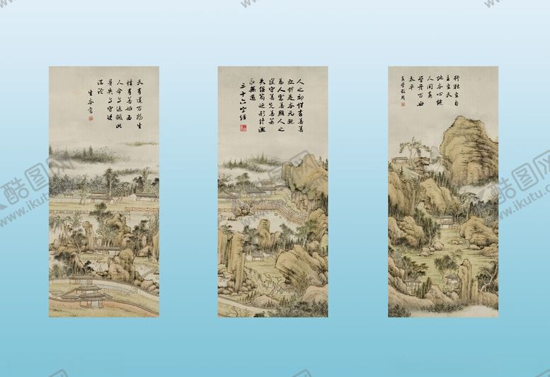 编号：48832511151349187063【酷图网】源文件下载-三联古风山水画