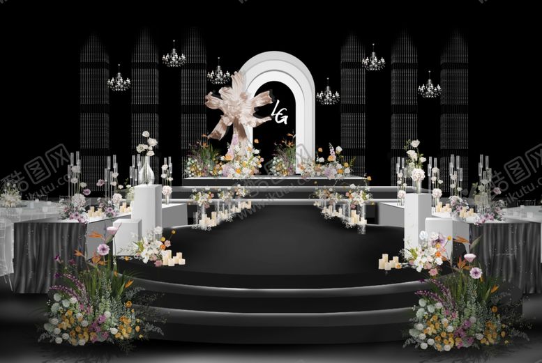 编号：65912211021502504570【酷图网】源文件下载-优雅黑色系婚礼舞台布置