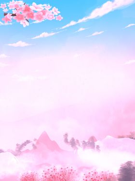 樱花背景踏春手绘素材