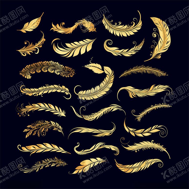编号：70418711200234557717【酷图网】源文件下载-金色羽毛装饰图案集合