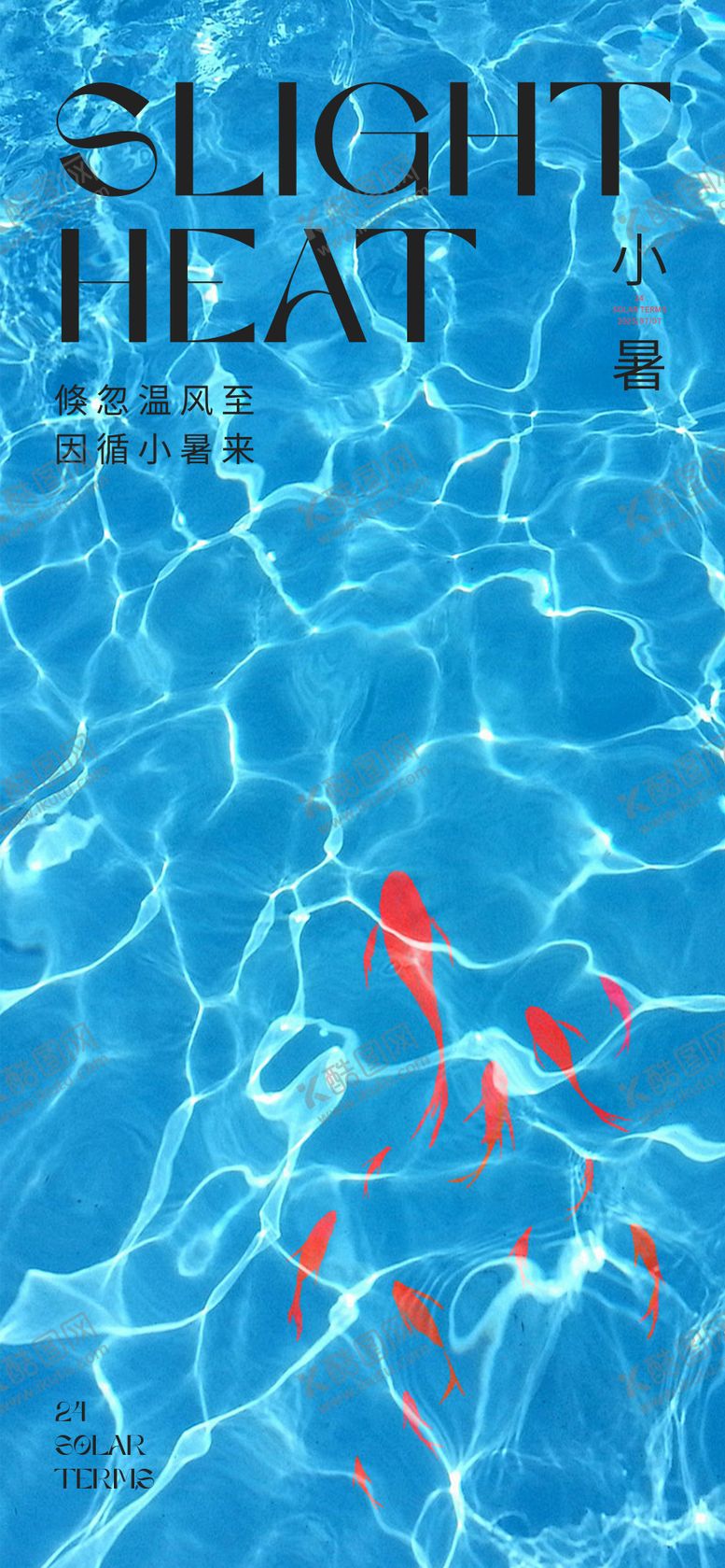 小暑节气海报金鱼夏日插画