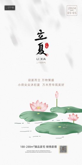 地产立夏节气海报荷叶房花朵