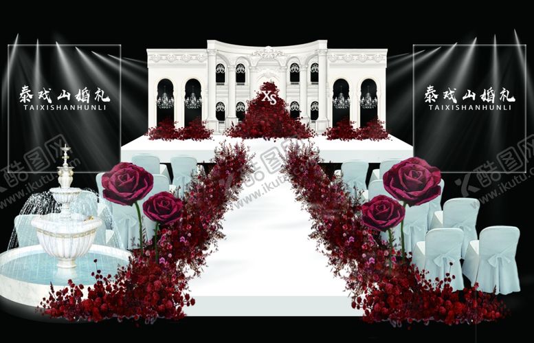编号：19575604091428558242【酷图网】源文件下载-浪漫红白色婚礼场景布置