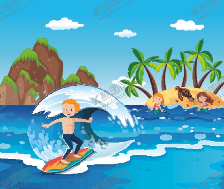 编号：11719610031150193591【酷图网】源文件下载-卡通儿童海边游玩