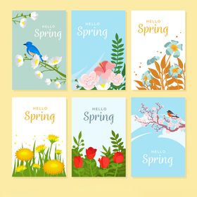 春季花卉鸟类插画集合