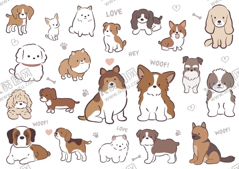 编号：57995806300248452972【酷图网】源文件下载-多样萌犬插画集合