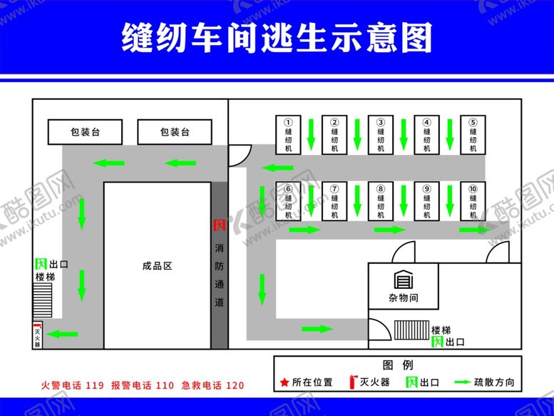 编号：23370401141806231866【酷图网】源文件下载-缝纫车间逃生示意图