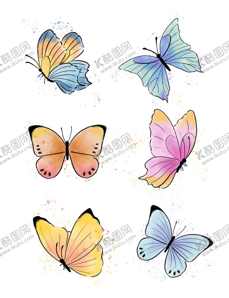 编号：94765309300211055413【酷图网】源文件下载-水彩蝴蝶手绘插画 
