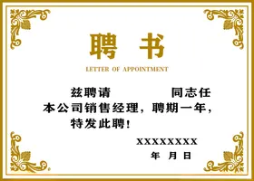 聘书高档设计导师专家模板