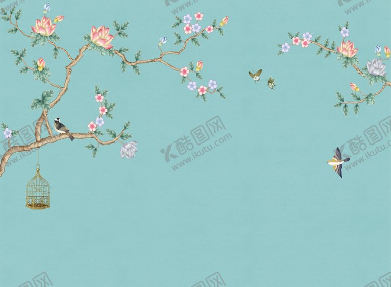 编号：14324505032135183274【酷图网】源文件下载-工笔花鸟背景墙装饰画