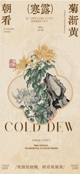 寒露节气海报插画菊花二十四