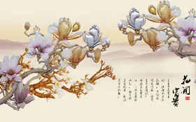 装饰画背景墙3d牡丹花现代