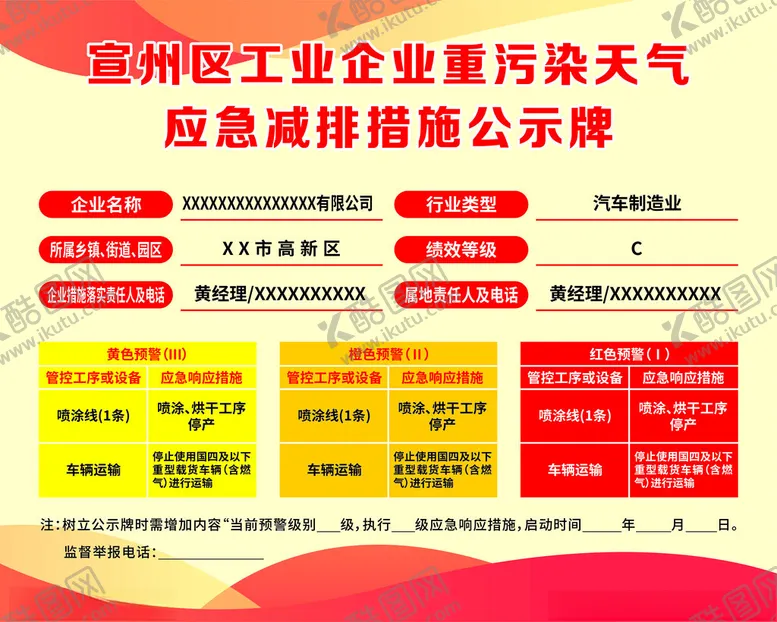 编号：45085501290819003476【酷图网】源文件下载-企业重污染应急减排措施公示牌