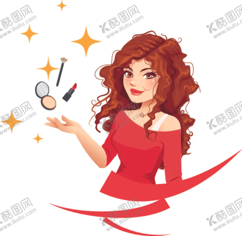 编号：66680807140029453703【酷图网】源文件下载-时尚红衣女子和化妆品矢量素材