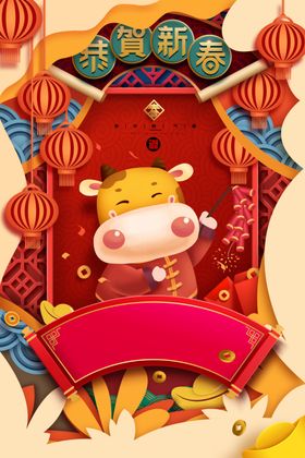 牛年海报有余插画吉祥