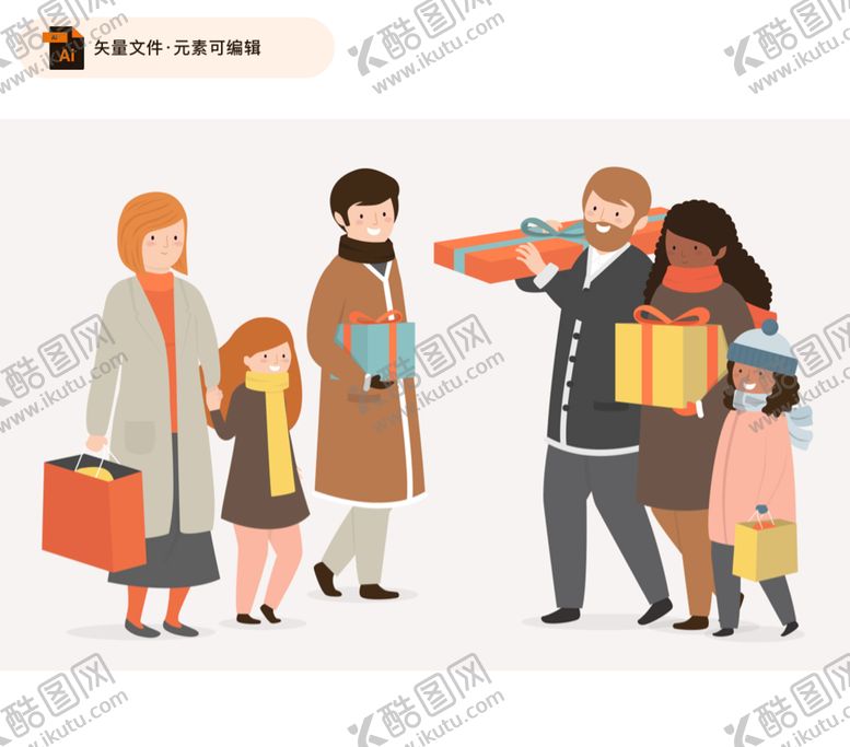 编号：95555410160324001201【酷图网】源文件下载-节日购物的家庭矢量素材