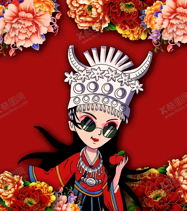 编号：81637909120047451546【酷图网】源文件下载-手绘国潮苗族美女
