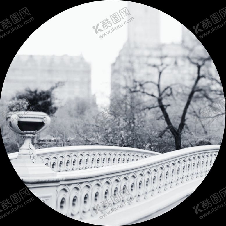 编号：07548909181701579516【酷图网】源文件下载-公园桥梁黑白风景画圆形挂画