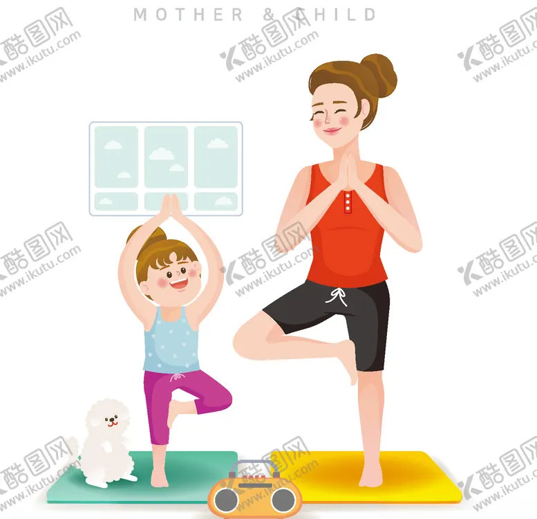 编号：62755606262044177418【酷图网】源文件下载-瑜伽母女亲子
