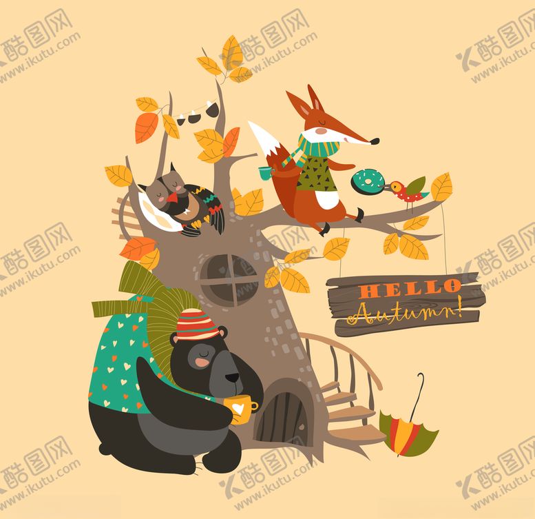 编号：15827710041928319313【酷图网】源文件下载-北欧森系动物插画