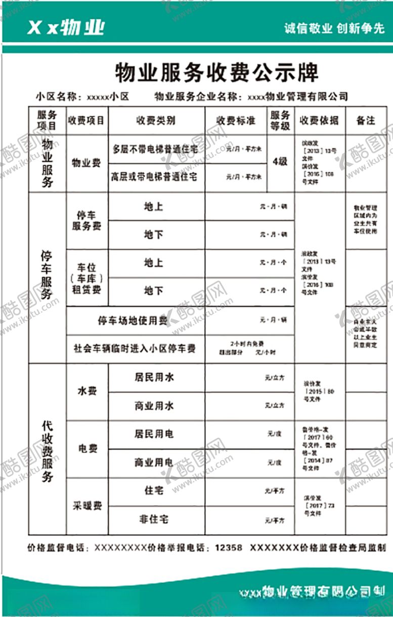 编号：19697710170153164386【酷图网】源文件下载-物业收费公示牌