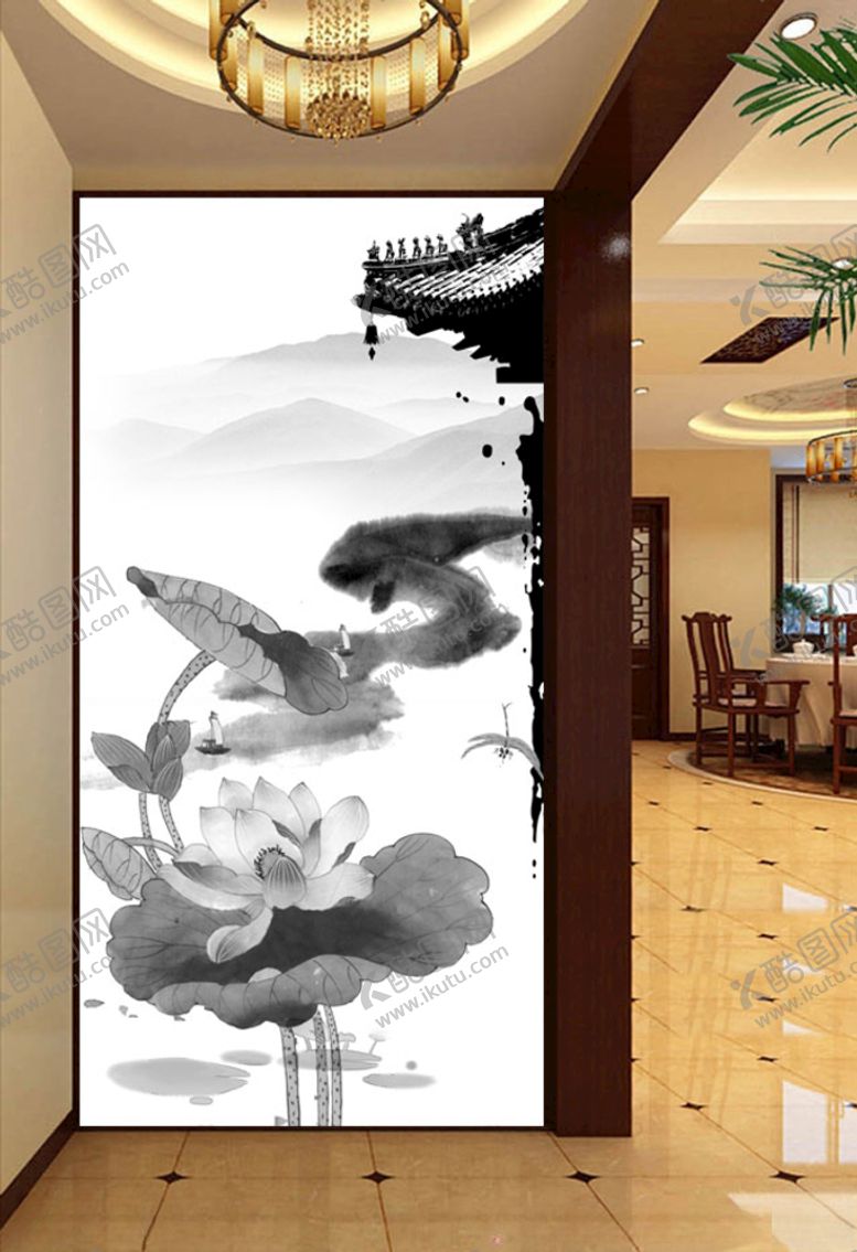 编号：36780706170252068227【酷图网】源文件下载-荷花山水玄关