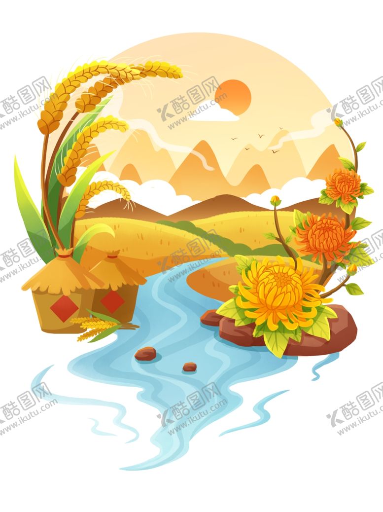 编号：81075901170655332628【酷图网】源文件下载-手绘立秋山谷物元素