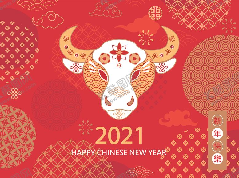 编号：81850106180750572250【酷图网】源文件下载-2021新年牛年海报牛年元素
