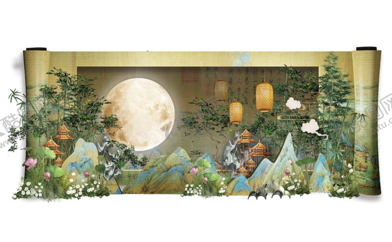编号：98040005230254096201【酷图网】源文件下载-中式婚礼效果图千里江山图