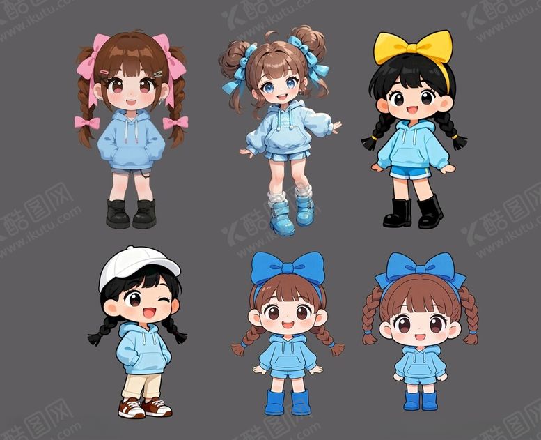 编号：86509904011349352505【酷图网】源文件下载-可爱蓝裙卡通女孩形象集