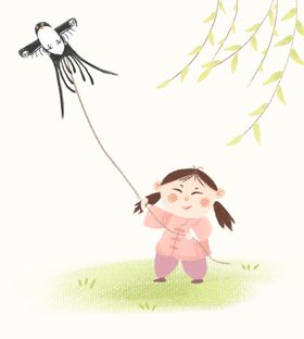 放风筝的红裙子小女孩