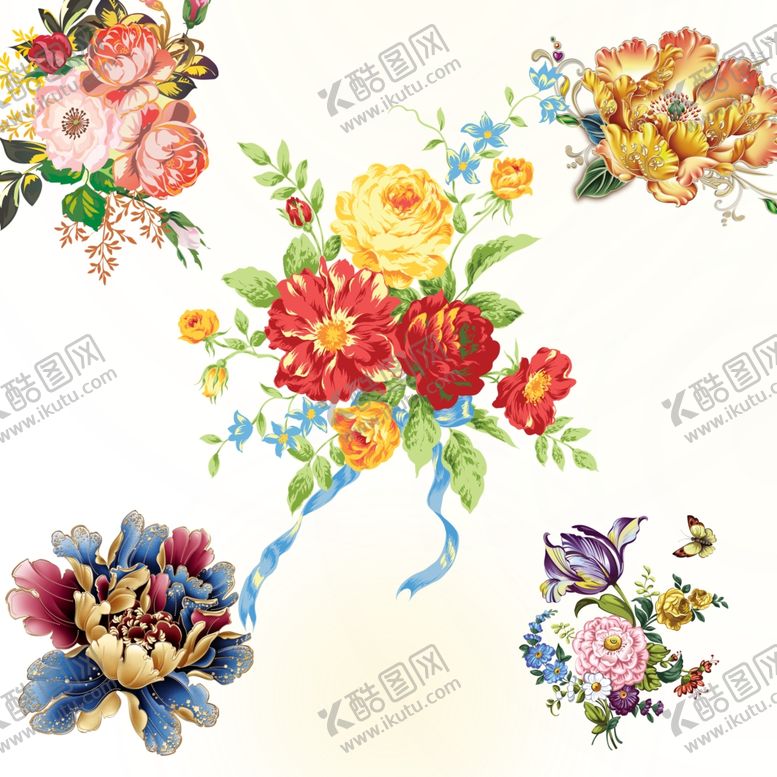 编号：94533510180318293949【酷图网】源文件下载-国画牡丹花红花金色花