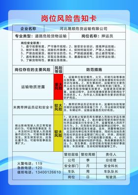 岗位风险告知卡