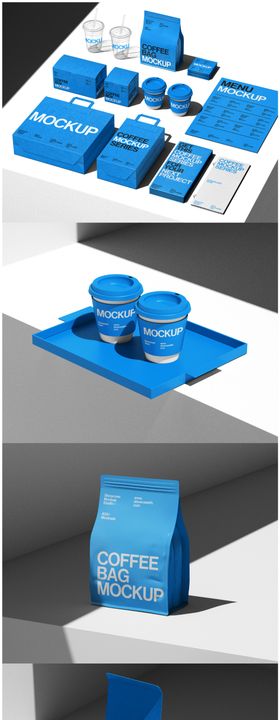 蓝色高级咖啡品牌包装样机展示合集