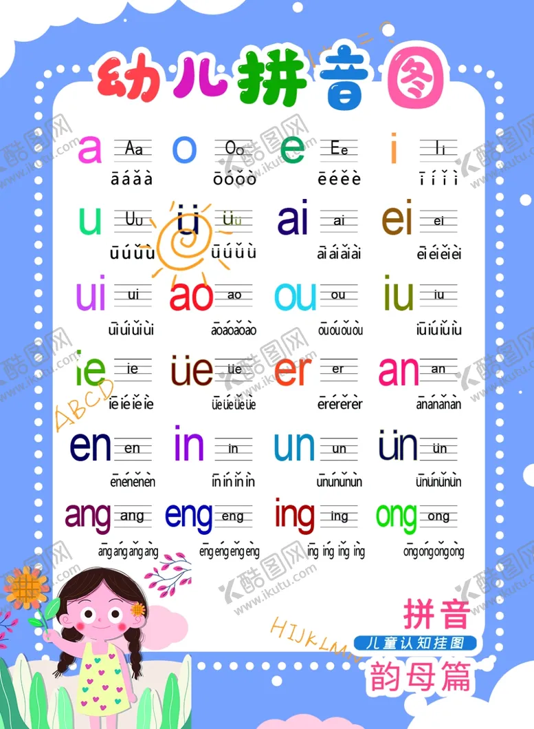 编号：97374004200727255971【酷图网】源文件下载-幼儿早教拼音挂图韵母篇
