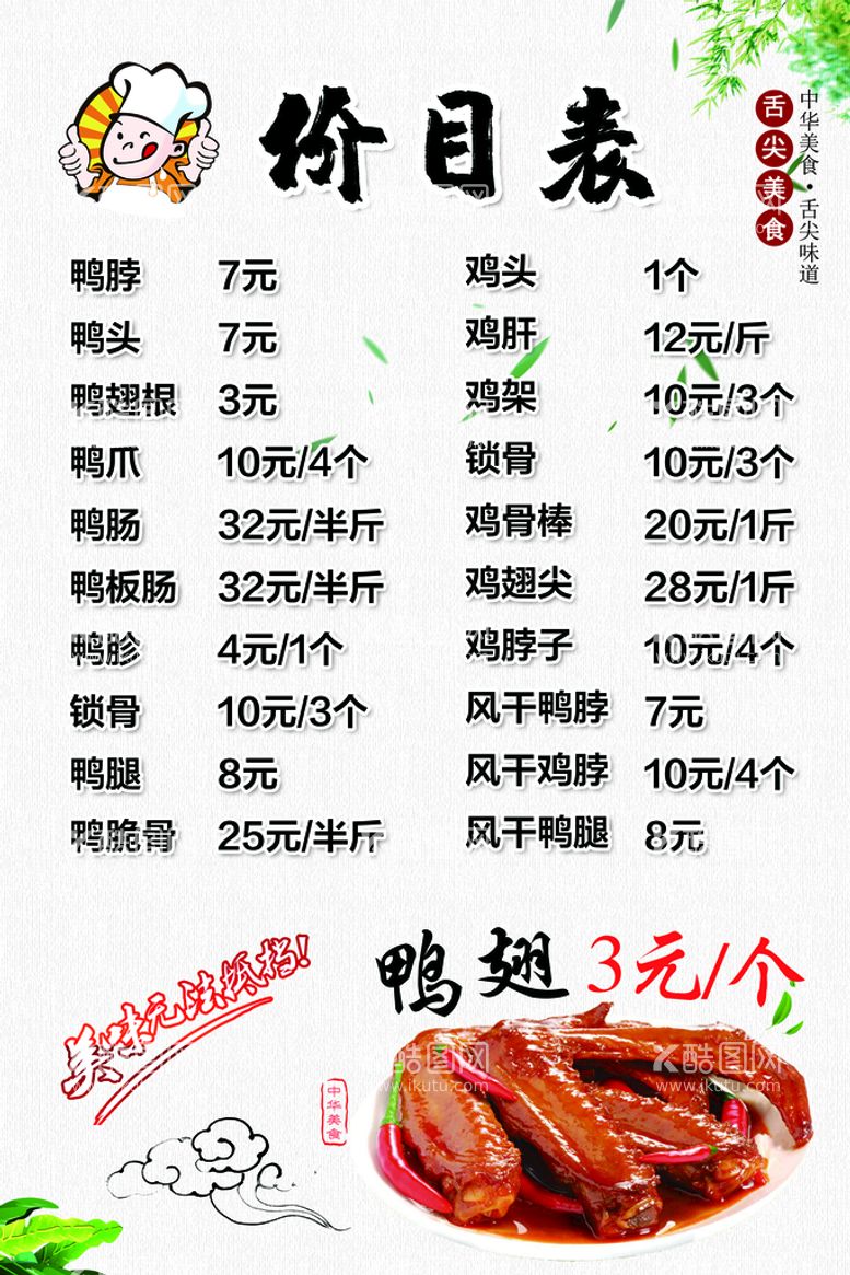 编号：94375109261759074328【酷图网】源文件下载-卤味价目表