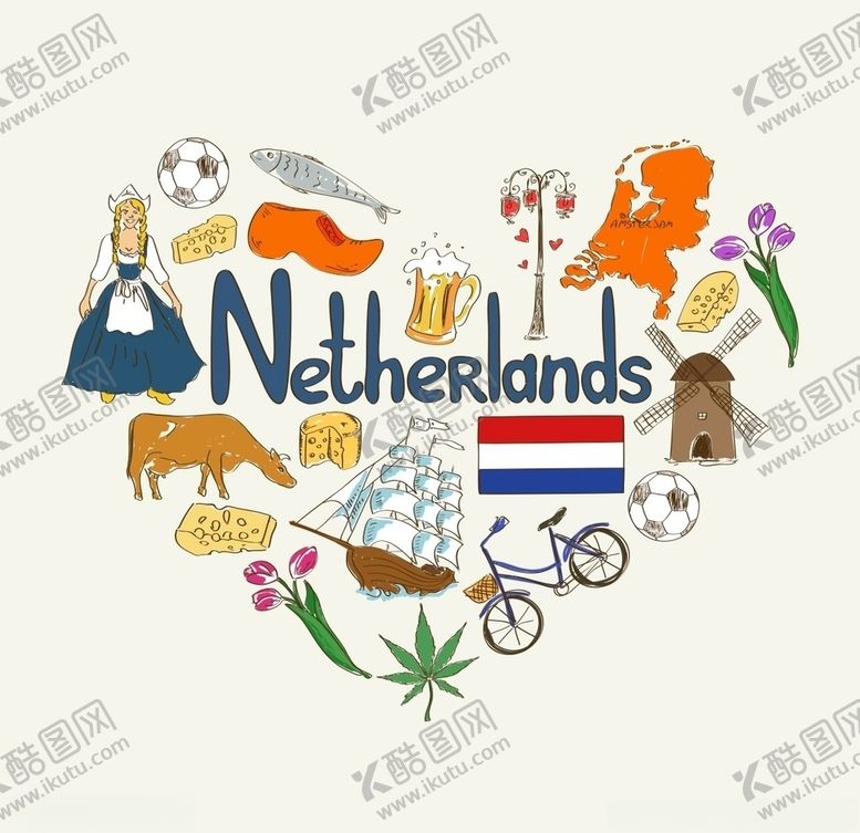编号：38927310220213322673【酷图网】源文件下载-荷兰旅游手绘元素