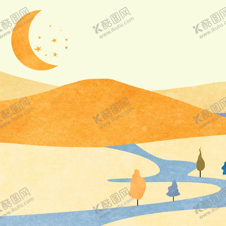编号：24583811011642193444【酷图网】源文件下载-水彩山脉月亮艺术挂画装饰画