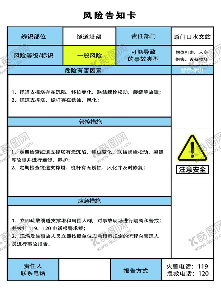 编号：65599005240430381812【酷图网】源文件下载-发电机燃气库房风险告知卡