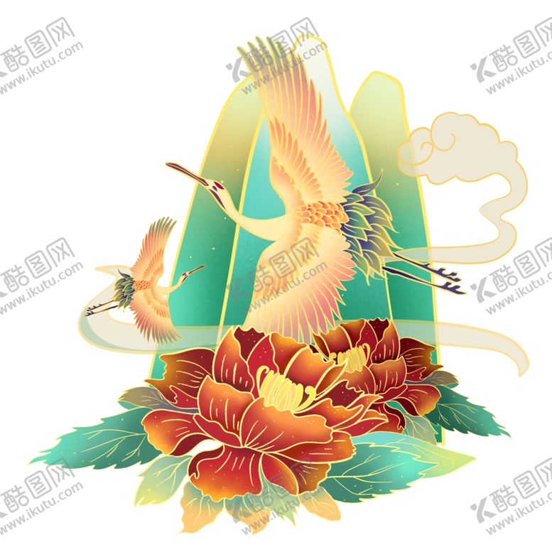 编号：38886311011827505038【酷图网】源文件下载-国潮仙鹤