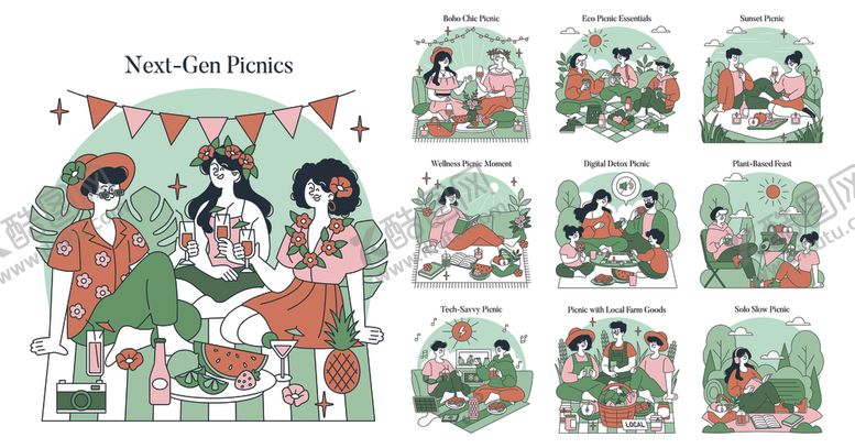 编号：52536409200609452014【酷图网】源文件下载-家庭野餐创意插画图片