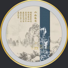 中式山水线条国画装饰画