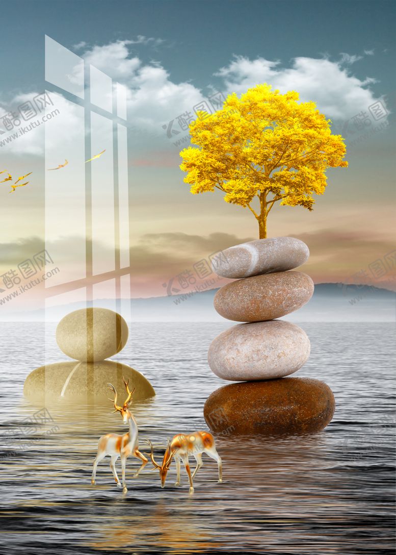 编号：22648509261512395192【酷图网】源文件下载-新中式山水新中式山水画