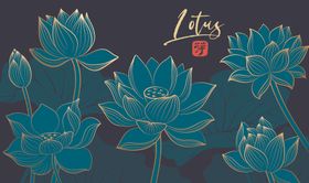 水墨风莲花插画设计