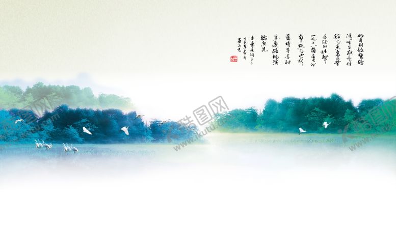 编号：87552507090521245548【酷图网】源文件下载-山水白鹤森林背景