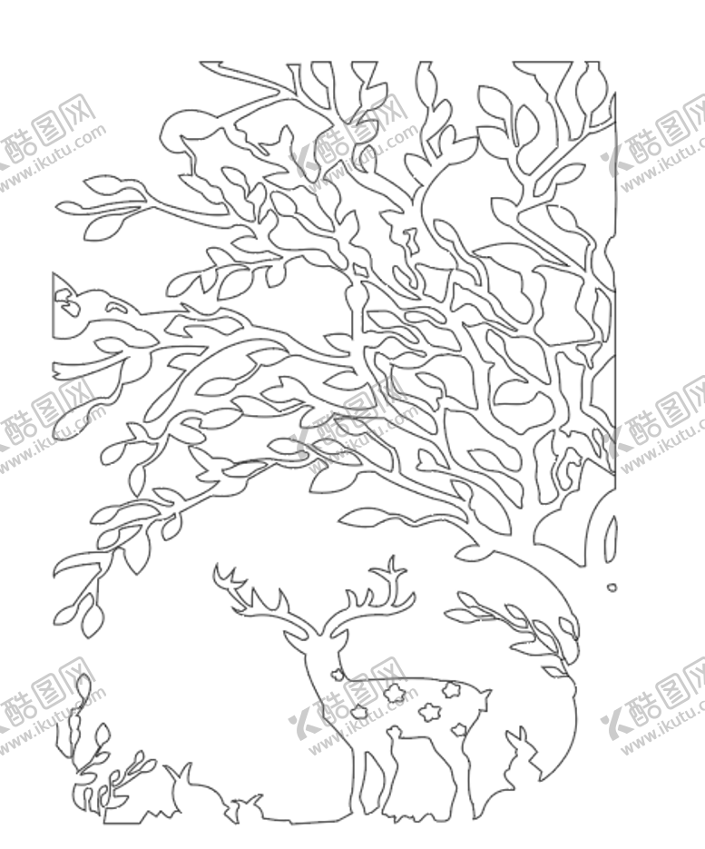 编号：37923309171517578629【酷图网】源文件下载-镂空树枝  小鹿