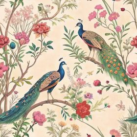 孔雀栖繁花间精美图案