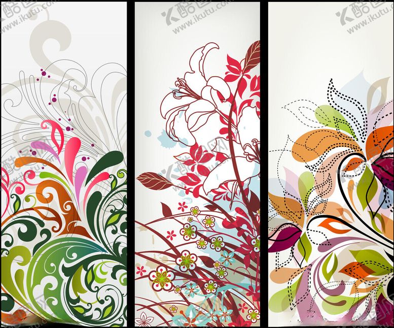 编号：42504710310133475585【酷图网】源文件下载-多彩花卉装饰三联画