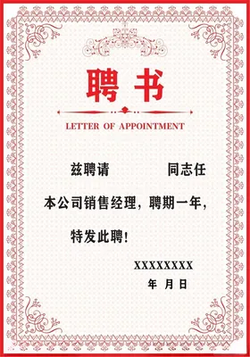 聘书国外顾问高档设计